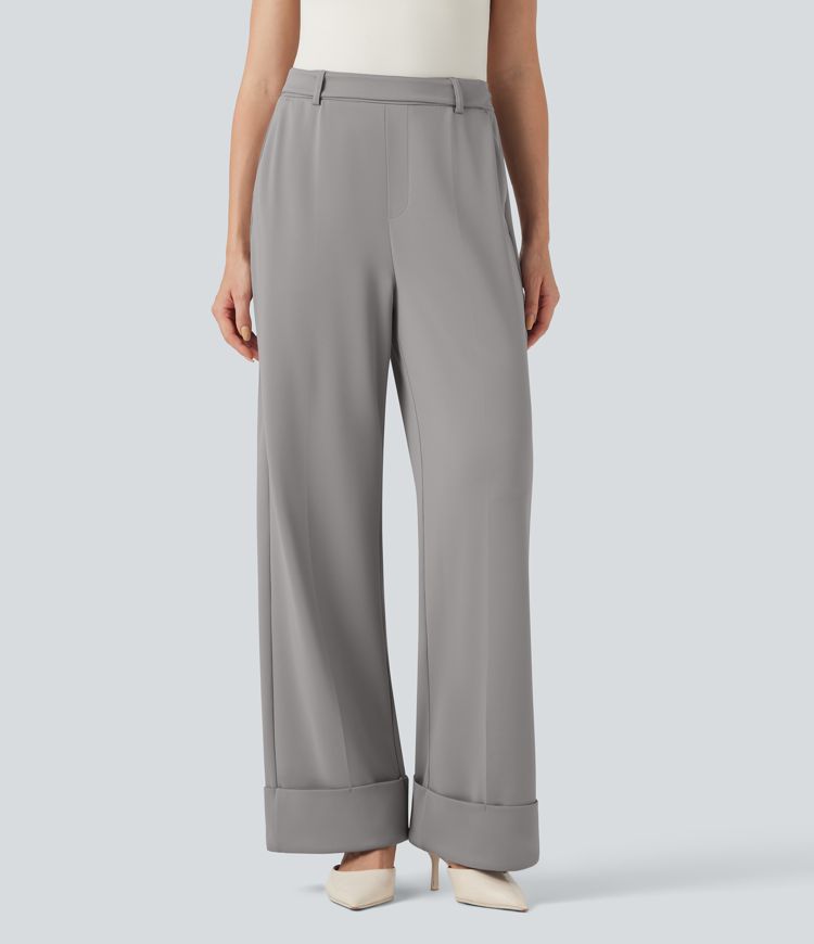 Halara Flex™ High Waisted Rolled Hem Crepe Work Baggy Pants with Pockets