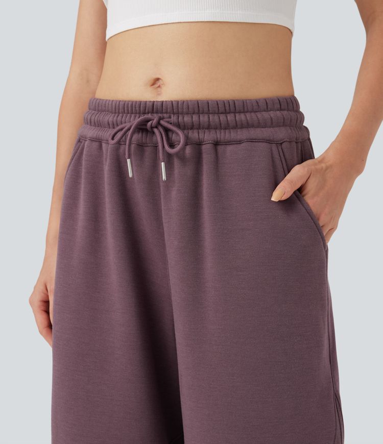 Mid Rise Drawstring Barrel Leg Fleece Casual Cotton Joggers with Pockets