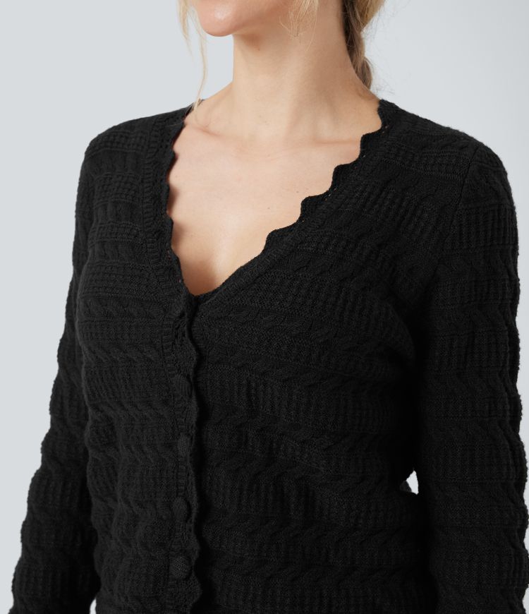 V-Ausschnitt Langarm Pullover Strick Casual Cardigan