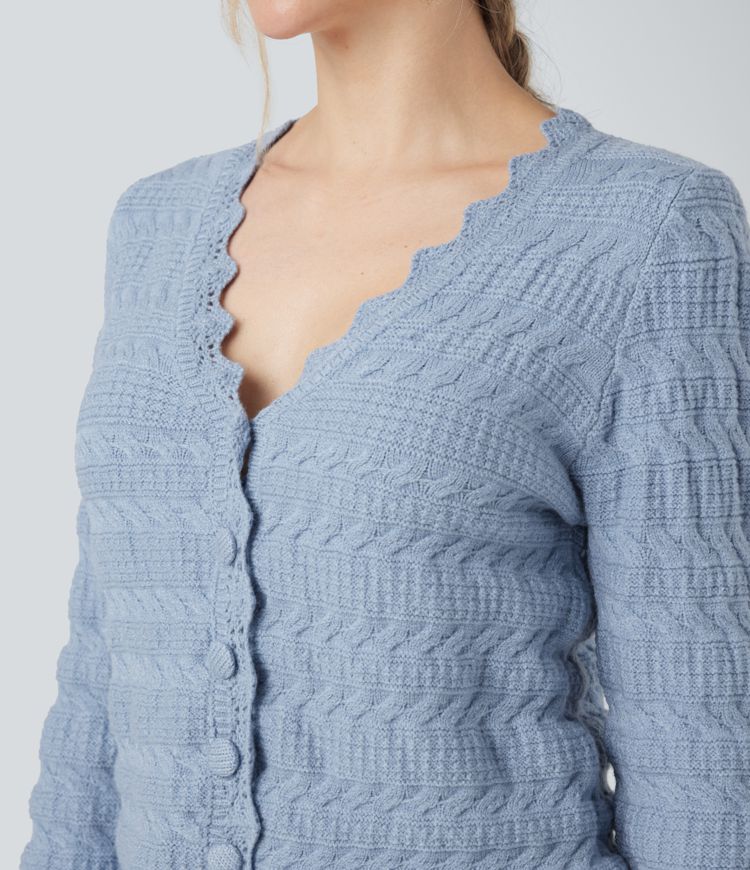 V Neck Long Sleeve Sweater Knit Casual Cardigan