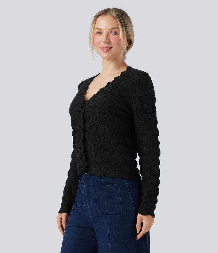 V-Ausschnitt Langarm Pullover Strick Casual Cardigan