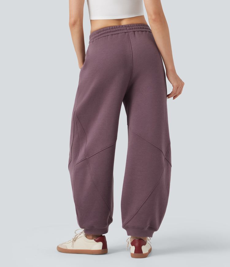 Mid Rise Drawstring Barrel Leg Fleece Casual Cotton Joggers with Pockets