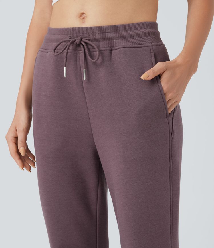 Pantalones casuales acampanados polar de tiro medio con cordón y bolsillos