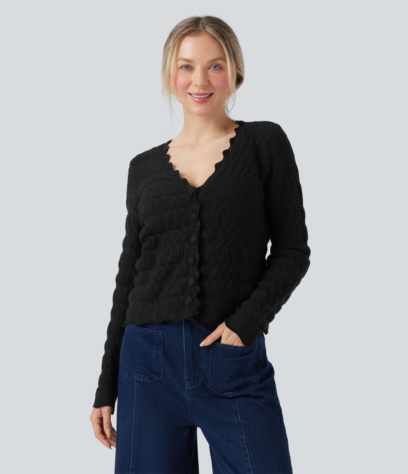 V-Ausschnitt Langarm Pullover Strick Casual Cardigan