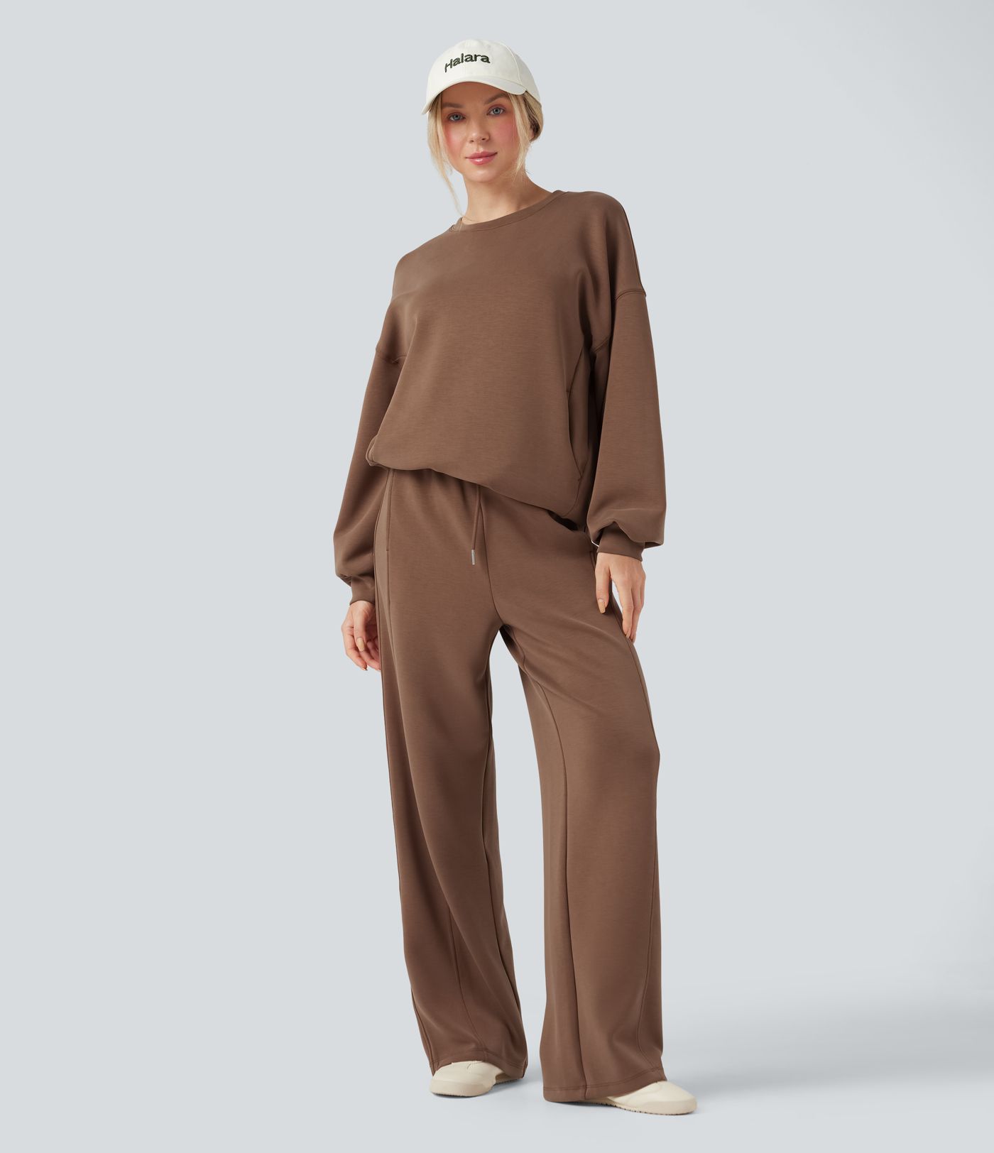 SpacerTek™ Round Neck Long Sleeve Crossover Back Casual Sweatshirt with Pockets