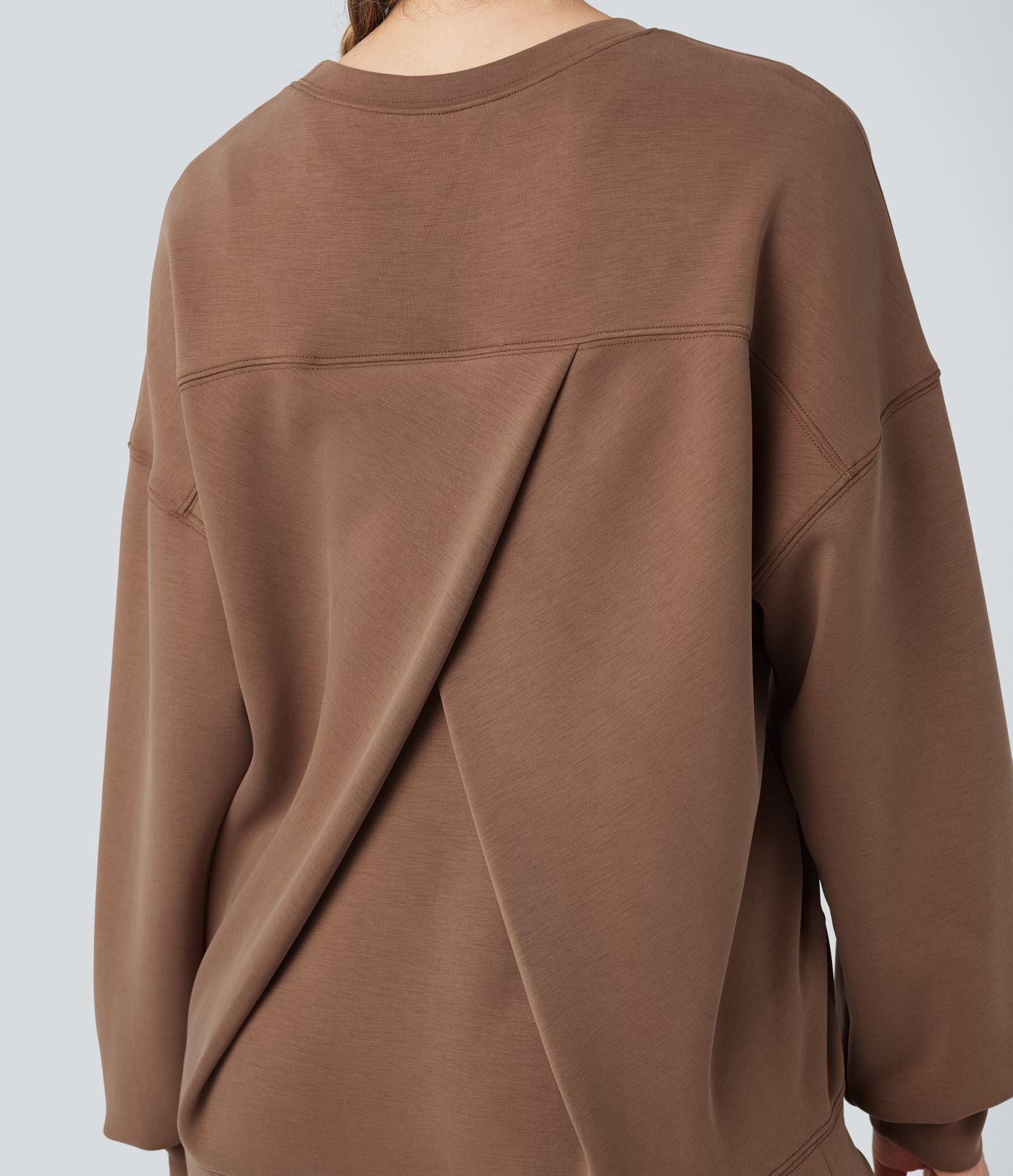 SpacerTek™ Round Neck Long Sleeve Crossover Back Casual Sweatshirt with Pockets