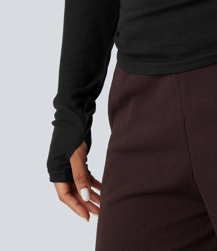 Asymmetrisches, einseitig schulterfreies Langarm-Freizeit-T-Shirt aus Wollmischung