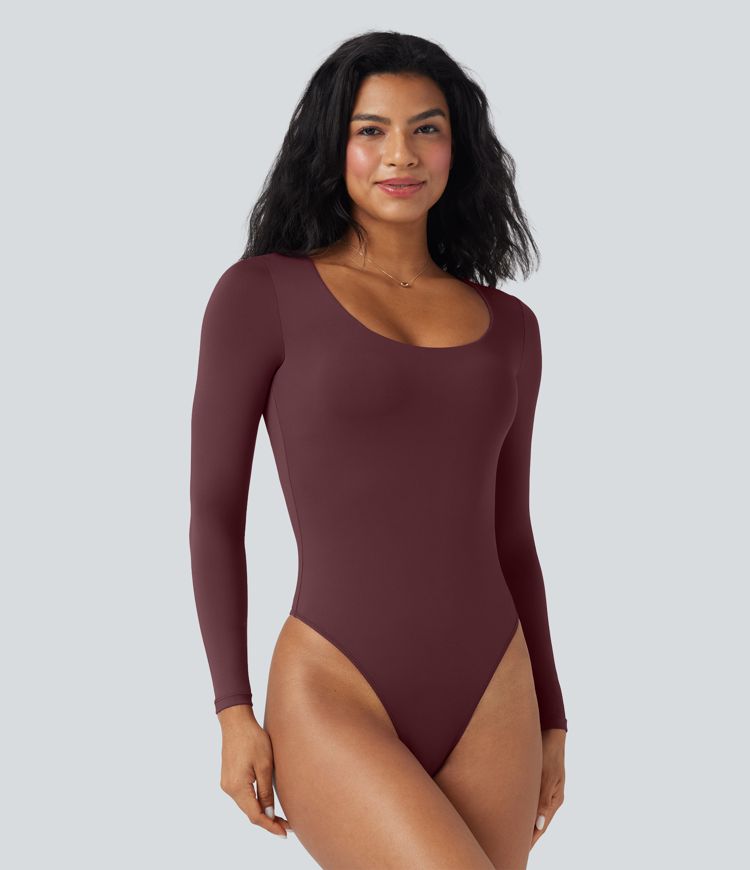 U Neck Long Sleeve Work Bodysuit