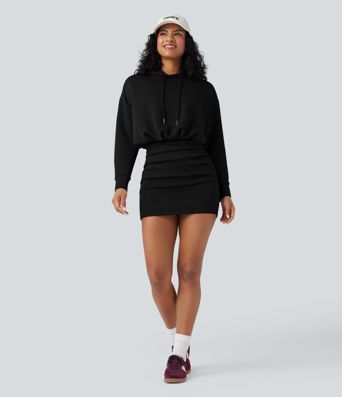 SpacerTek™ Long Sleeve Ruched Bodycon Mini Casual Hoodie Dress