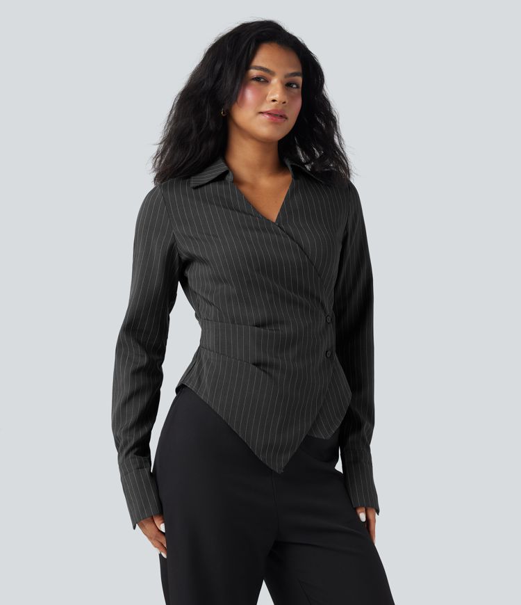 Chemise tailleur portefeuille laçage rayures manches longues