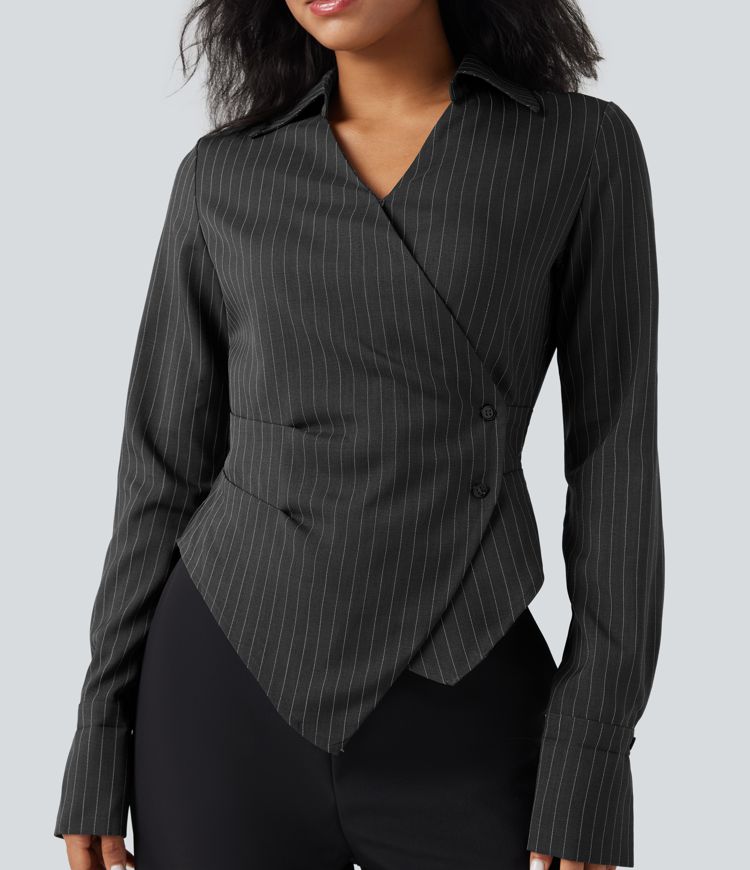 Chemise tailleur portefeuille laçage rayures manches longues