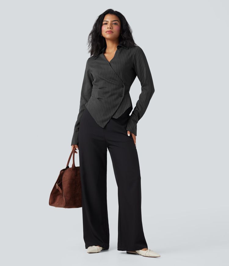 Chemise tailleur portefeuille laçage rayures manches longues