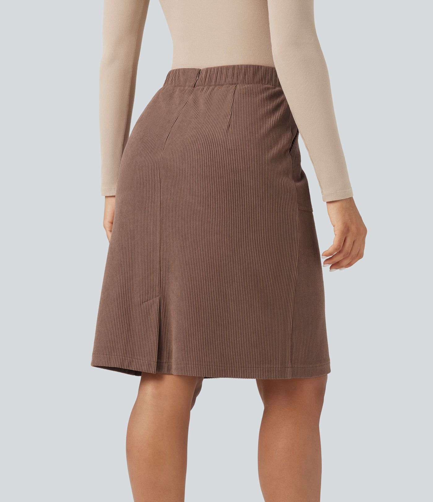 Lässiger Cordrock in A-Linie mit hohem Bund und Taschen