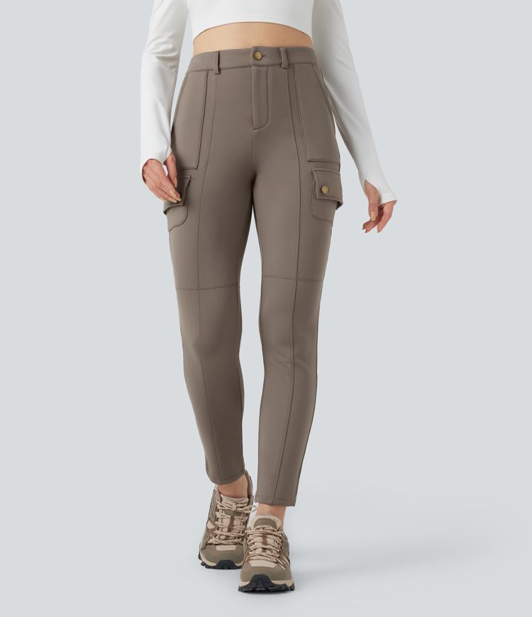 Pantalon cargo de randonnée ajusté polaire taille haute avec poches