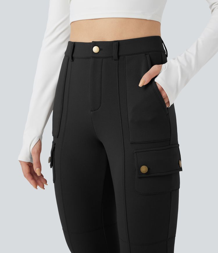 High Waisted Skinny Fleece Hiking Cargo Pants with Pockets