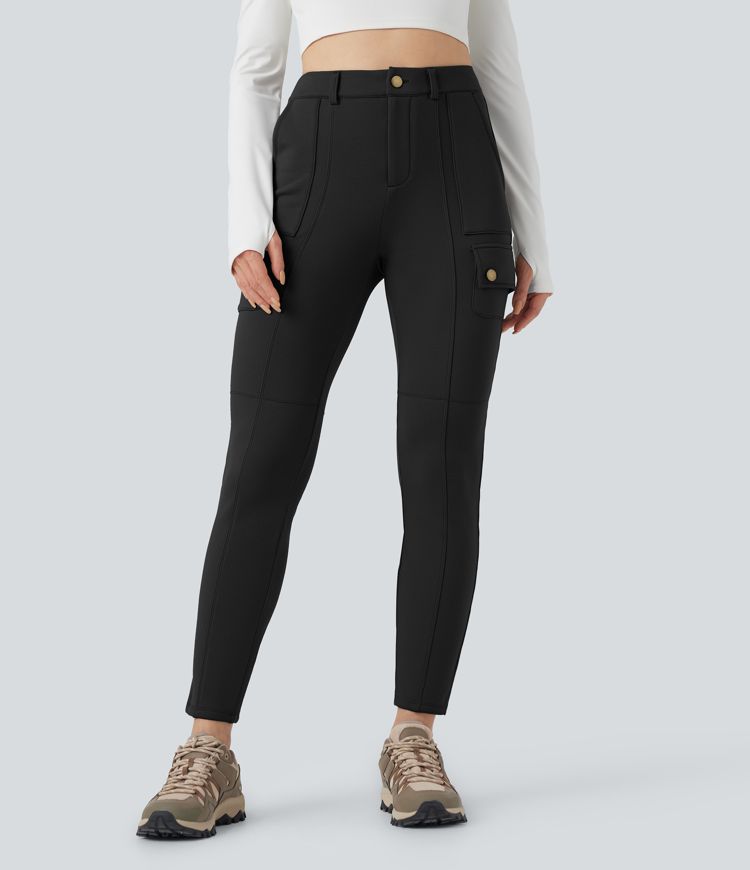 High Waisted Skinny Fleece Hiking Cargo Pants with Pockets