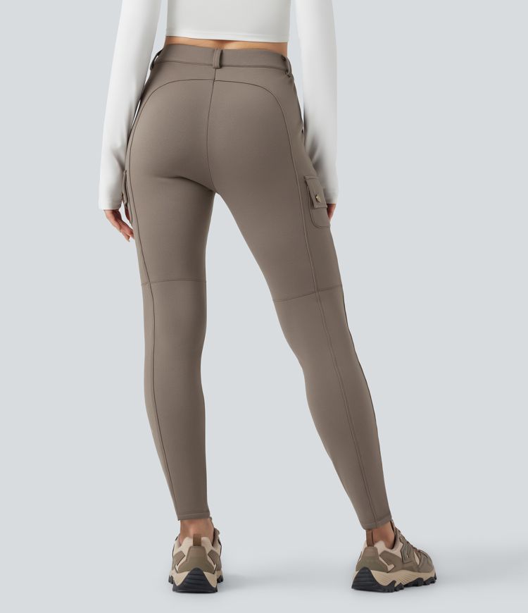 Pantalon cargo de randonnée ajusté polaire taille haute avec poches