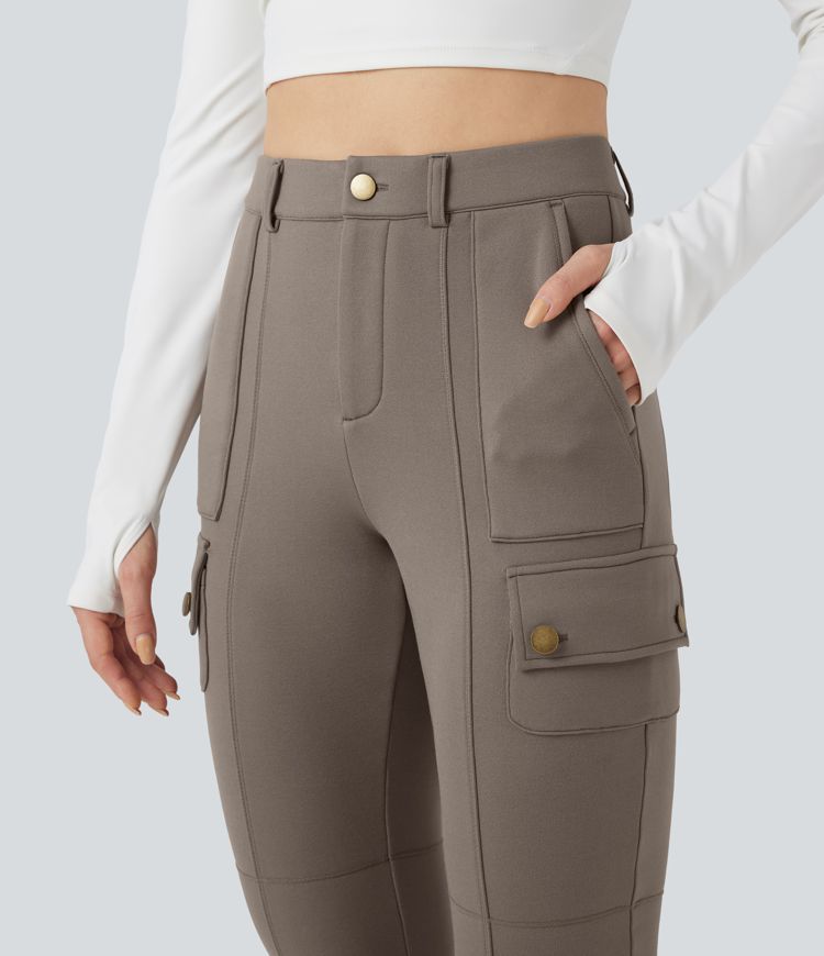 Pantalon cargo de randonnée ajusté polaire taille haute avec poches