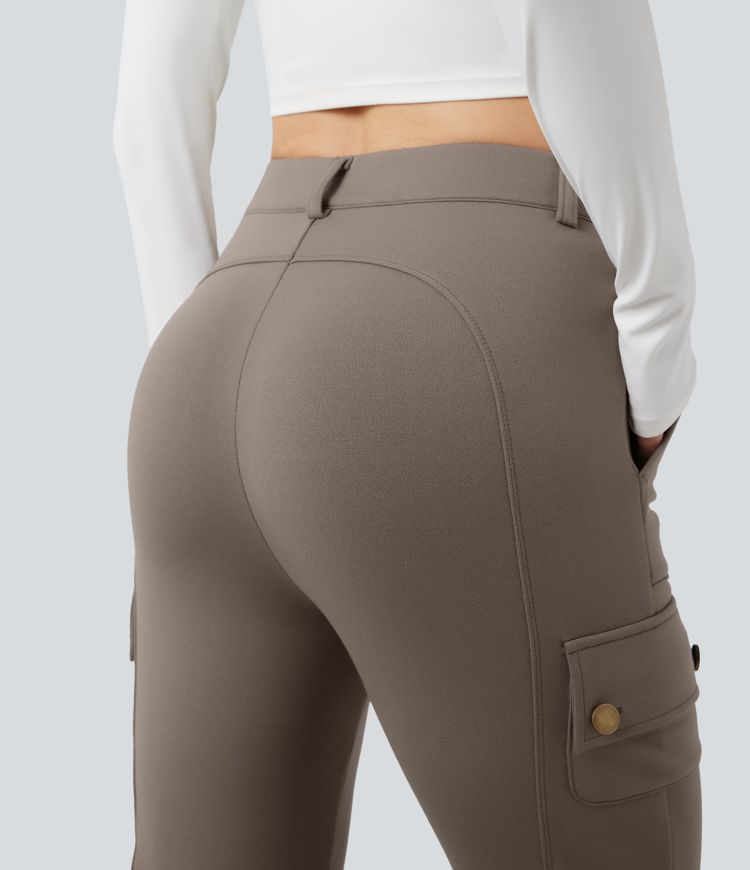 Pantalon cargo de randonnée ajusté polaire taille haute avec poches