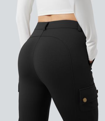 High Waisted Skinny Fleece Hiking Cargo Pants with Pockets
