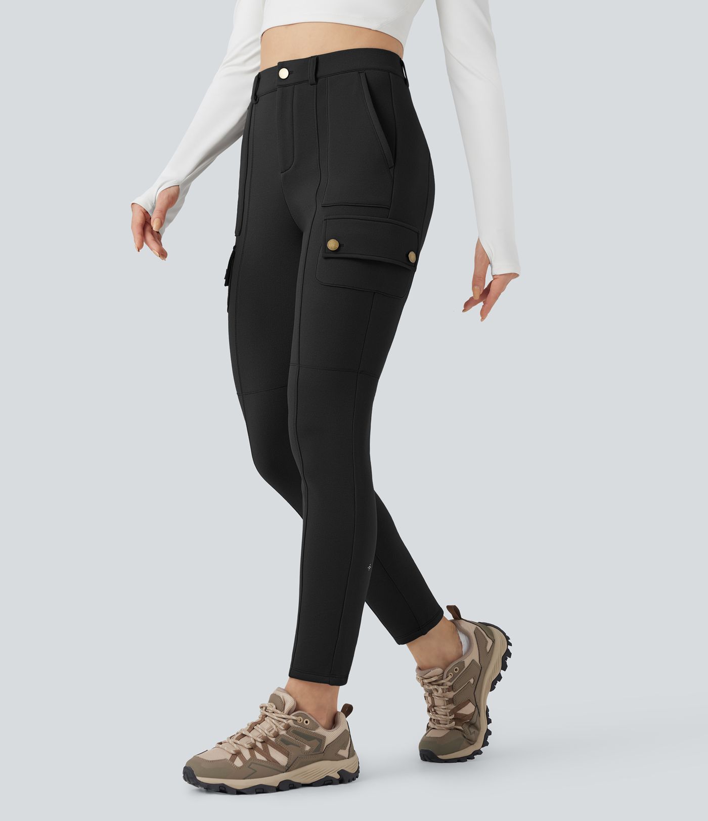 High Waisted Skinny Fleece Hiking Cargo Pants with Pockets