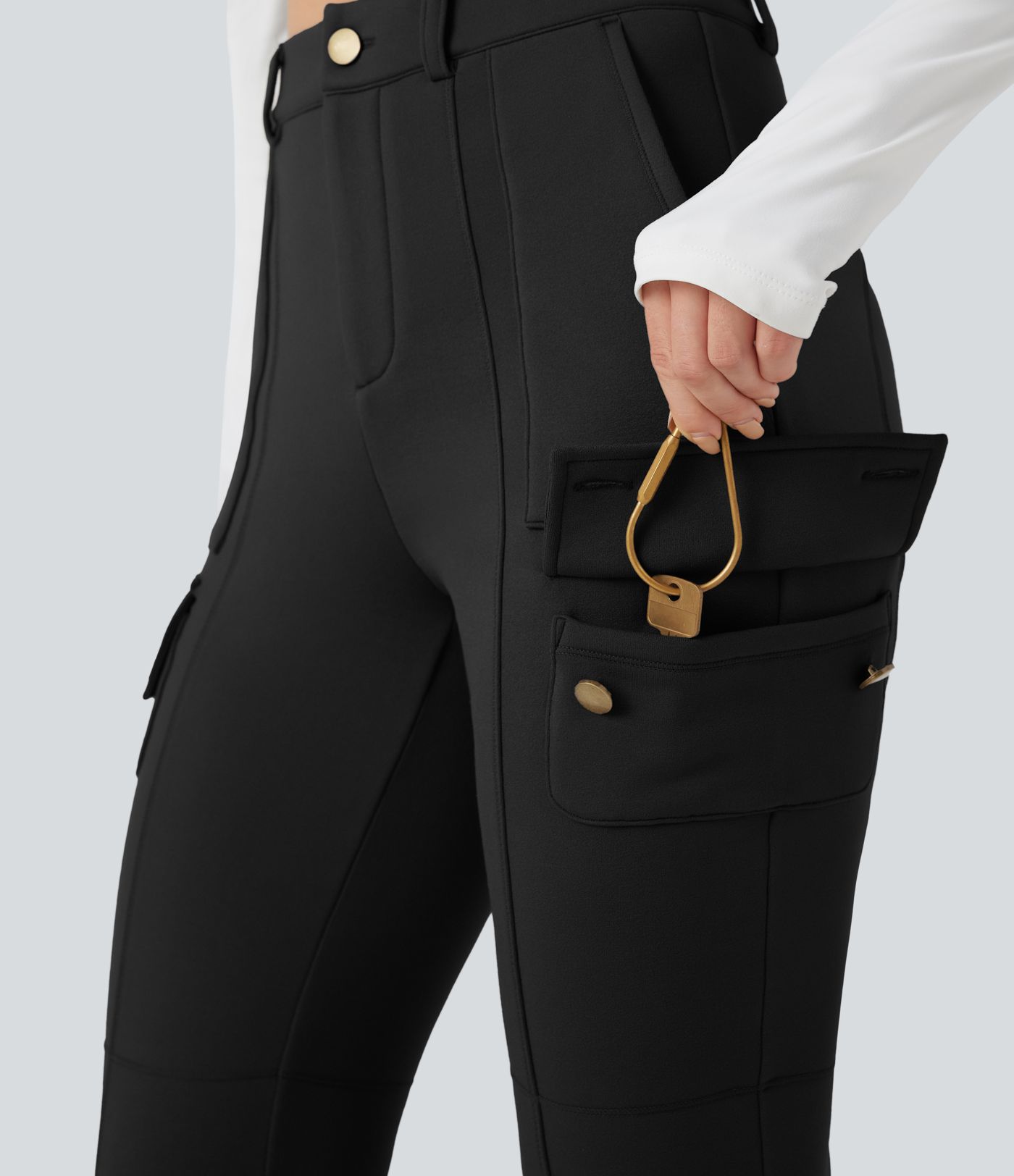 High Waisted Skinny Fleece Hiking Cargo Pants with Pockets