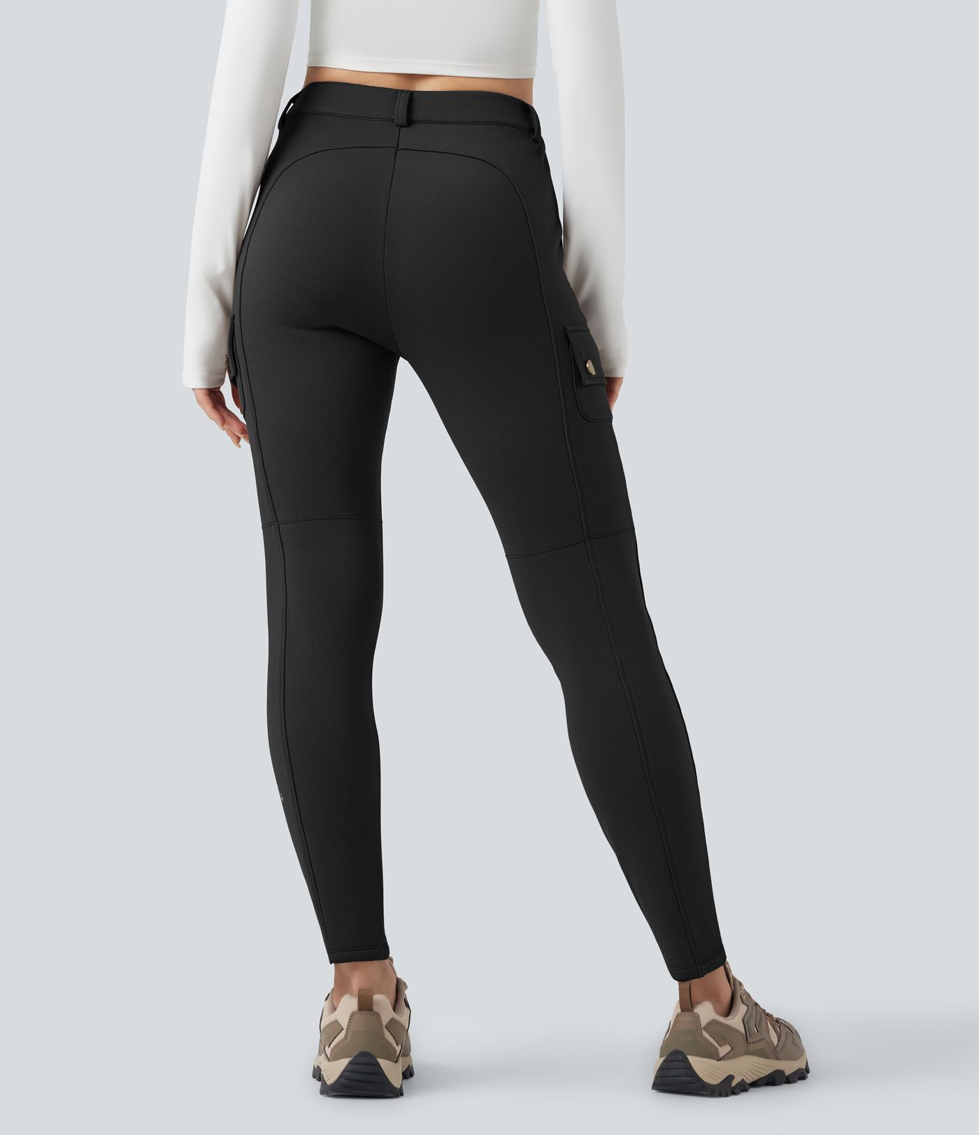 High Waisted Skinny Fleece Hiking Cargo Pants with Pockets