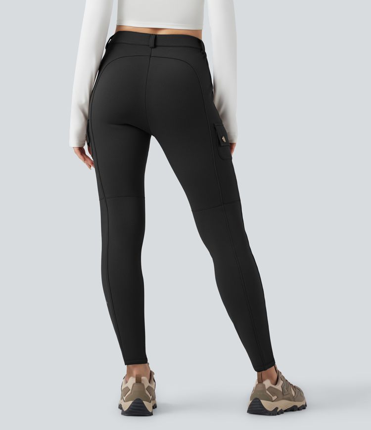 High Waisted Skinny Fleece Hiking Cargo Pants with Pockets