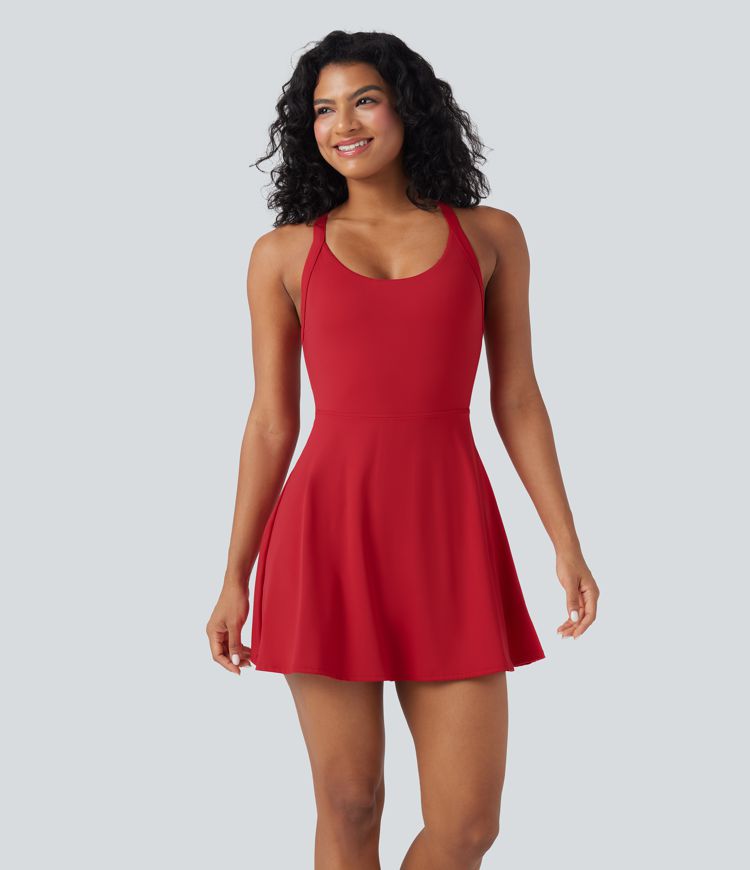SoftlyZero™ Airy SoCinched Tummy Control Butt Lifting Backless Tie Back Workout Active Dress with Pockets-Easy Peezy
