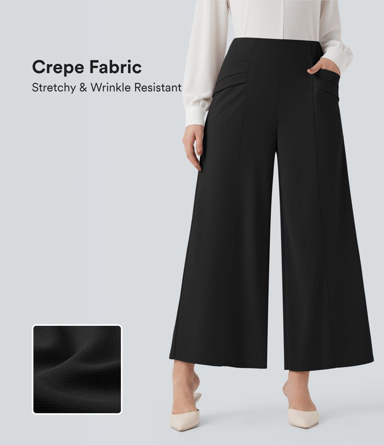 Halara Flex™ High Waisted Wide Leg Crepe Work 7/8 Trousers with Pockets