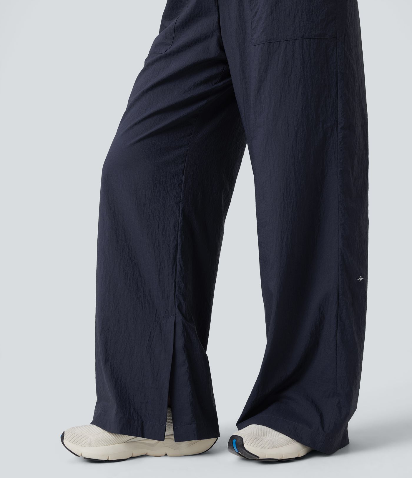 Lightweight Durable Water Repellent High Waisted Drawstring Split Wide Leg Yoga Trackpants with Pockets