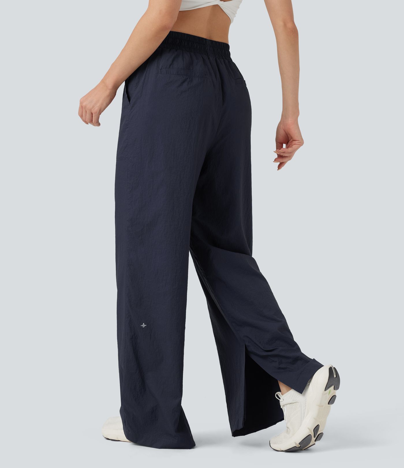 Lightweight Durable Water Repellent High Waisted Drawstring Split Wide Leg Yoga Trackpants with Pockets