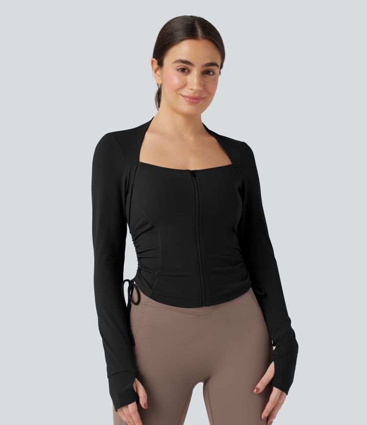 SoftlyZero™ Plush Long Sleeve Thumb Hole Drawstring Yoga Jacket