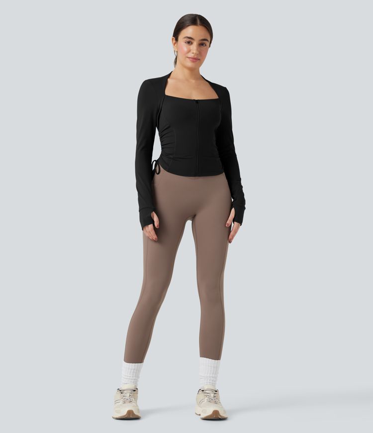 SoftlyZero™ Yoga Vest en Manches Longues avec Trou pour Pouce et Cordon de Serrage