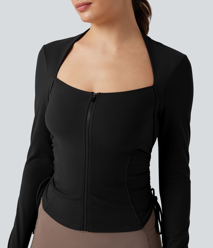 SoftlyZero™ Yoga Vest en Manches Longues avec Trou pour Pouce et Cordon de Serrage