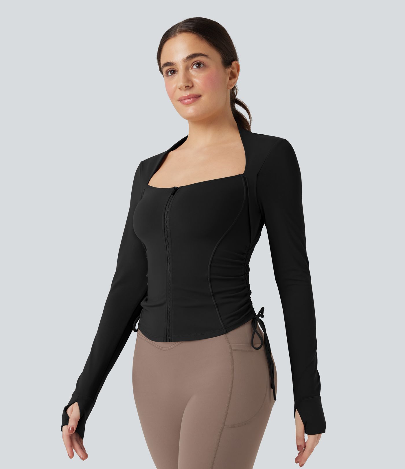 SoftlyZero™ Yoga Vest en Manches Longues avec Trou pour Pouce et Cordon de Serrage