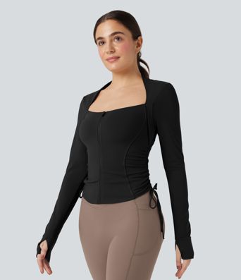SoftlyZero™ Yoga Vest en Manches Longues avec Trou pour Pouce et Cordon de Serrage