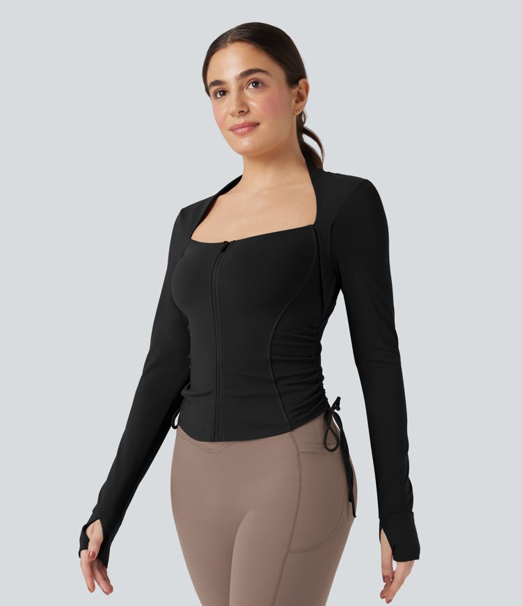 SoftlyZero™ Plush Long Sleeve Thumb Hole Drawstring Yoga Jacket