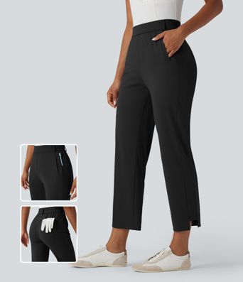 High Waisted Ankle Length Quick Dry Golf Pants with Pockets-Golf Tee-UPF40+