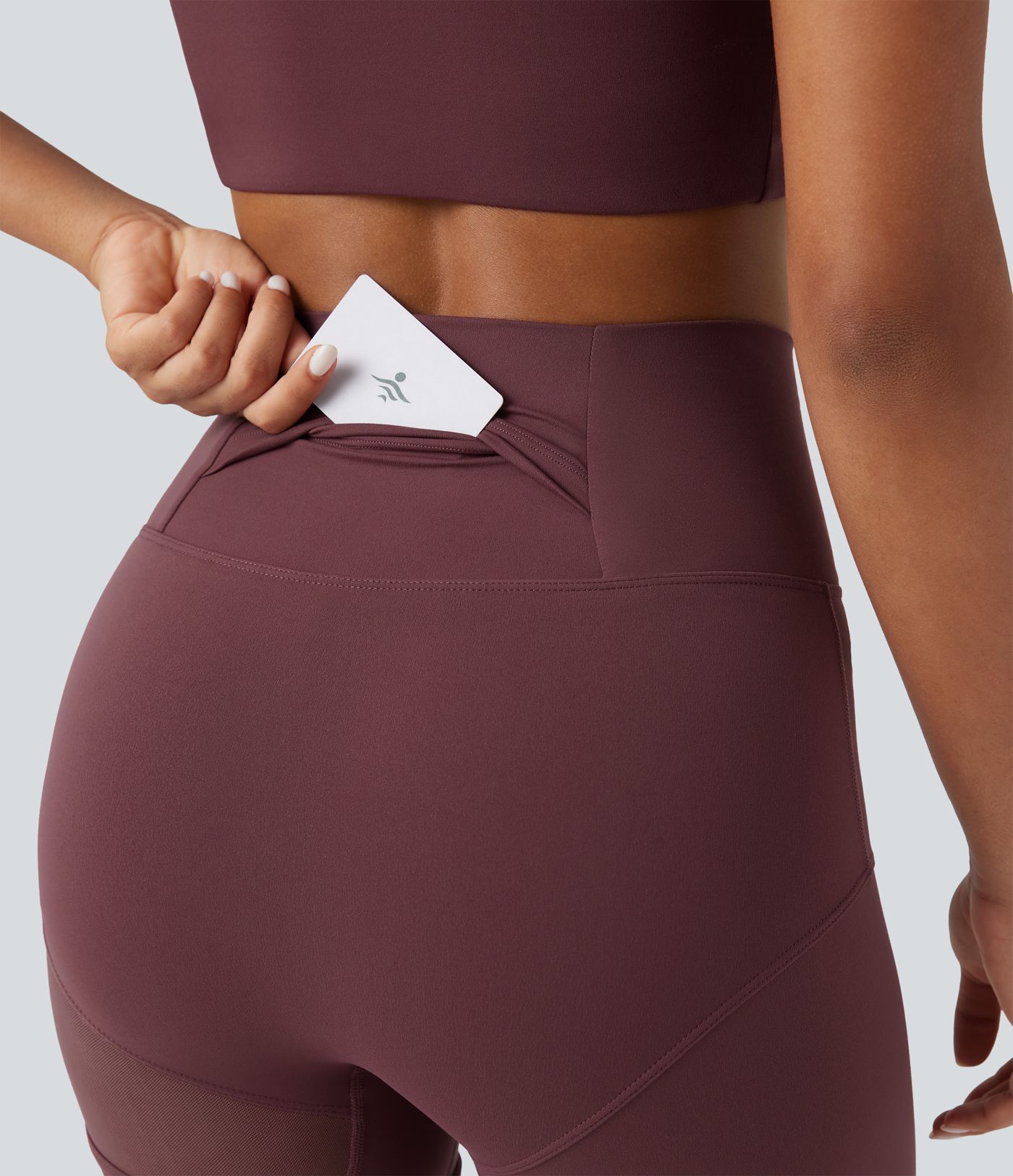 SoftlyZero™ High Waisted Contrast Mesh Adjustable Buckle Dance Leggings with Pocket-UPF50+