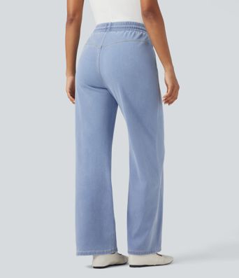 Halara Flex™ High Waisted Drawstring Wide Leg Cool Touch Stretchy Knit Casual Sweatpants Jeans with Pockets