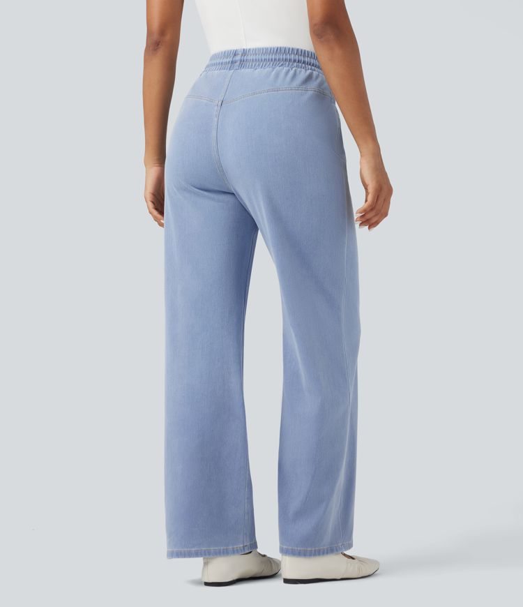 Halara Flex™ High Waisted Drawstring Wide Leg Cool Touch Stretchy Knit Casual Sweatpants Jeans with Pockets
