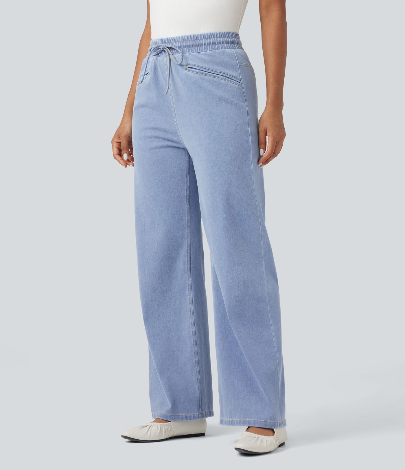 Halara Flex™ High Waisted Drawstring Wide Leg Cool Touch Stretchy Knit Casual Sweatpants Jeans with Pockets