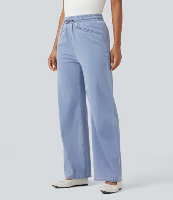 Halara Flex™ High Waisted Drawstring Wide Leg Cool Touch Stretchy Knit Casual Sweatpants Jeans with Pockets