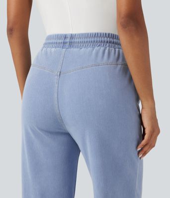 Halara Flex™ High Waisted Drawstring Wide Leg Cool Touch Stretchy Knit Casual Sweatpants Jeans with Pockets