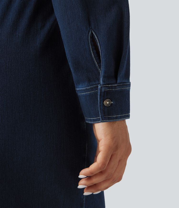 Halara Flex™ - Lässiger Jumpsuit aus gewaschenem Denim mit mehreren Taschen, Kordelzug und weitem Bein - Easy Peezy Edition