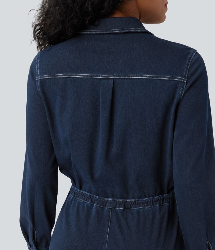 Halara Flex™ - Lässiger Jumpsuit aus gewaschenem Denim mit mehreren Taschen, Kordelzug und weitem Bein - Easy Peezy Edition