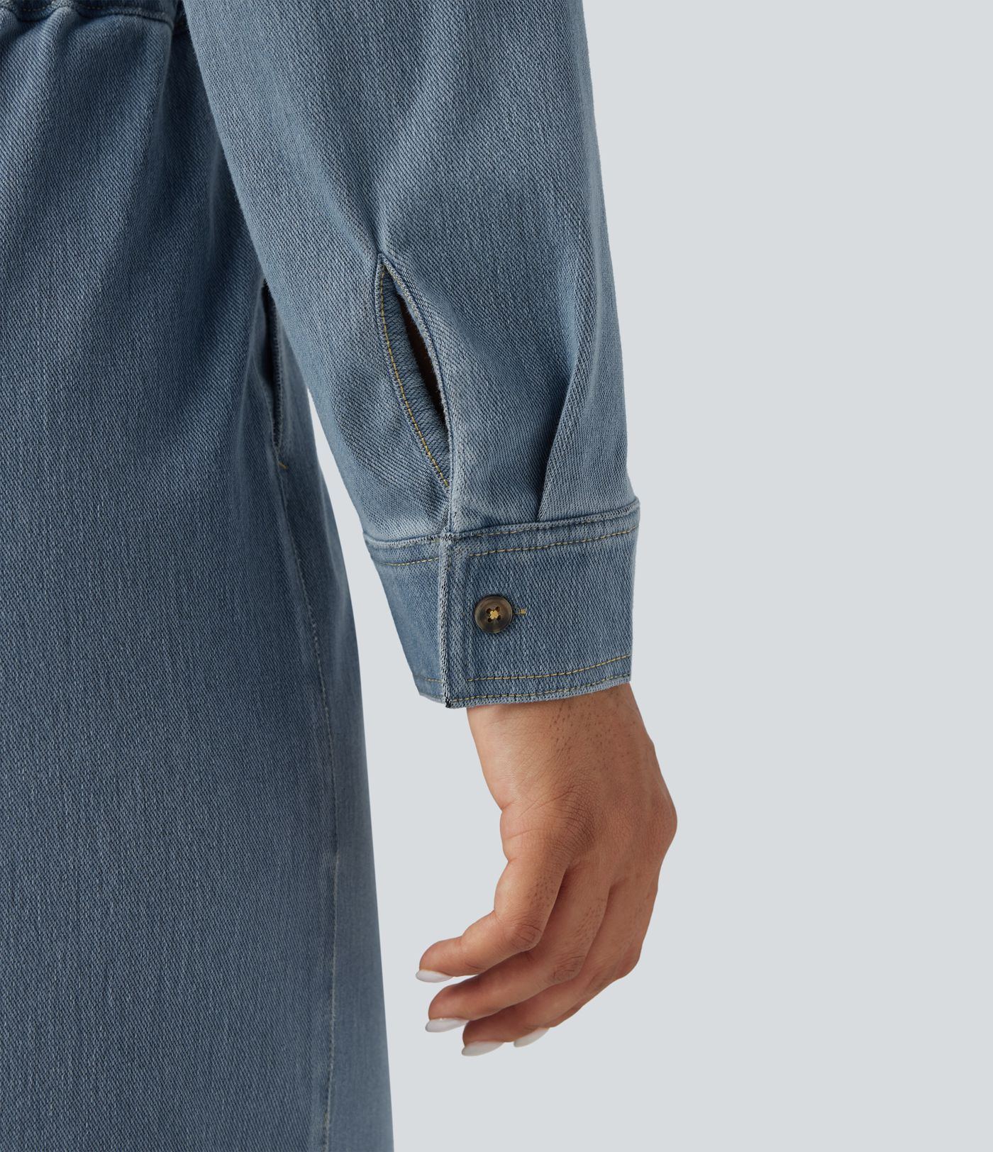 Halara Flex™ Long Sleeve Drawstring Wide Leg Washed Denim Casual Jumpsuit with Pockets-Easy Peezy Edition