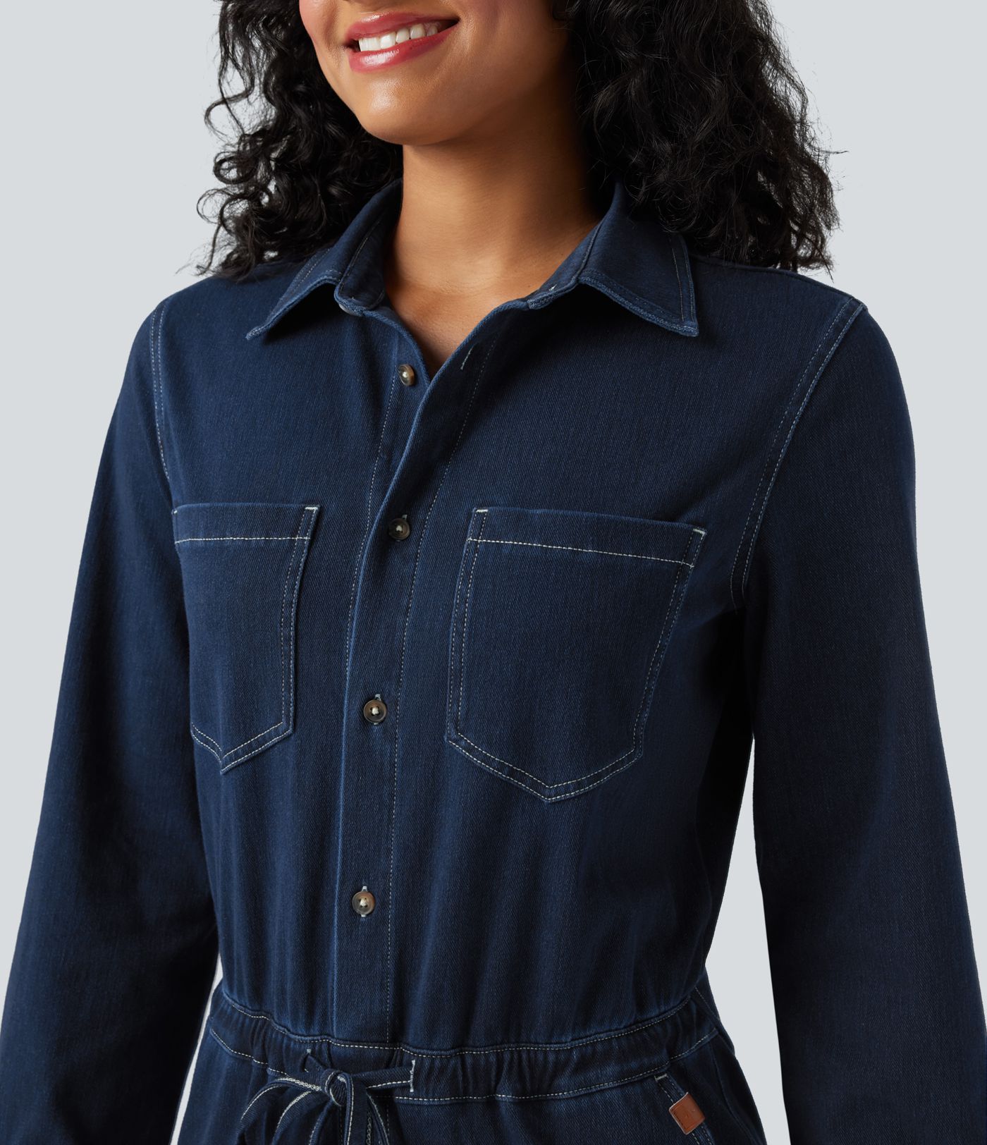 Halara Flex™ - Lässiger Jumpsuit aus gewaschenem Denim mit mehreren Taschen, Kordelzug und weitem Bein - Easy Peezy Edition