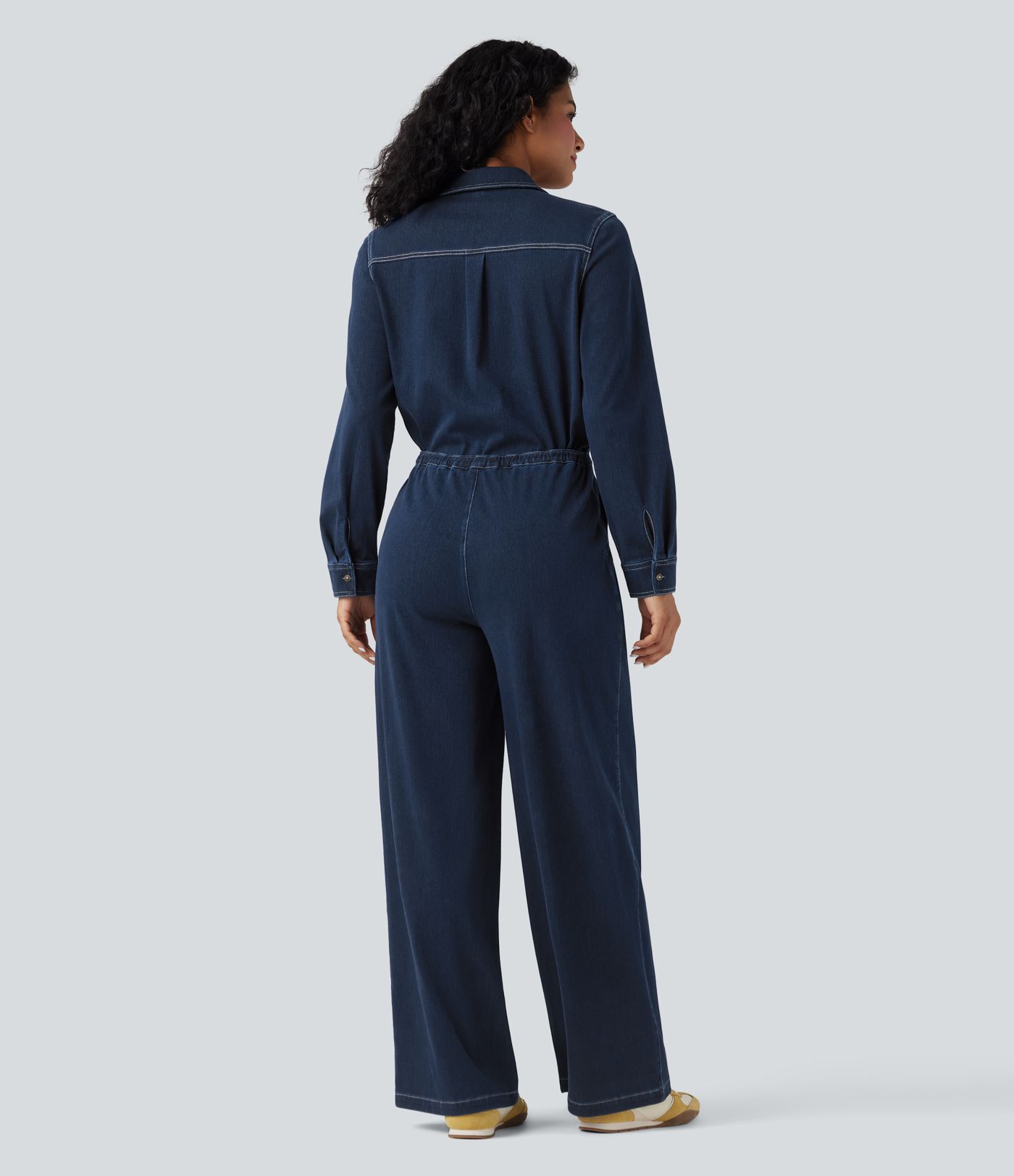 Halara Flex™ - Lässiger Jumpsuit aus gewaschenem Denim mit mehreren Taschen, Kordelzug und weitem Bein - Easy Peezy Edition